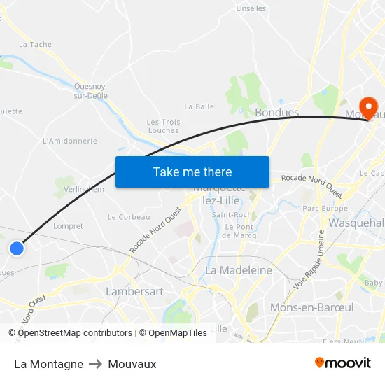 La Montagne to Mouvaux map
