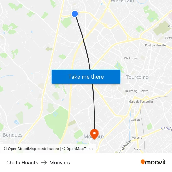 Chats Huants to Mouvaux map