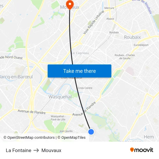 La Fontaine to Mouvaux map