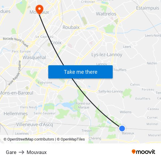 Gare to Mouvaux map