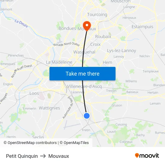 Petit Quinquin to Mouvaux map