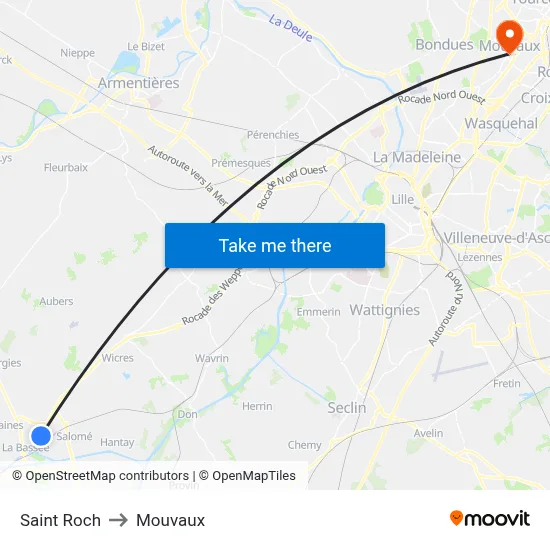 Saint Roch to Mouvaux map