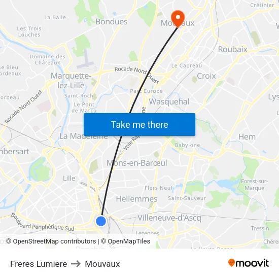 Freres Lumiere to Mouvaux map