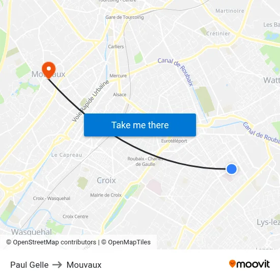 Paul Gelle to Mouvaux map