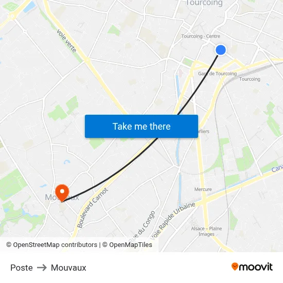 Poste to Mouvaux map