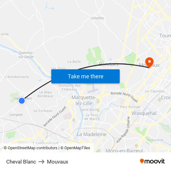 Cheval Blanc to Mouvaux map