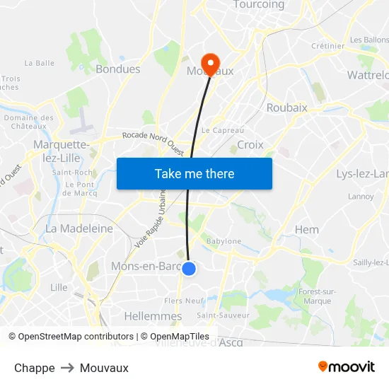 Chappe to Mouvaux map