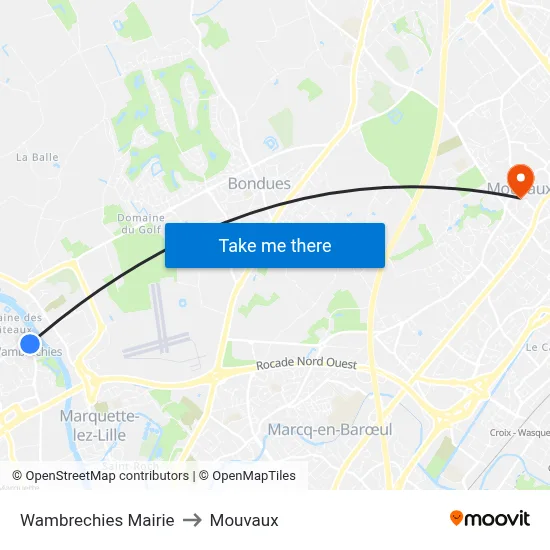 Wambrechies Mairie to Mouvaux map