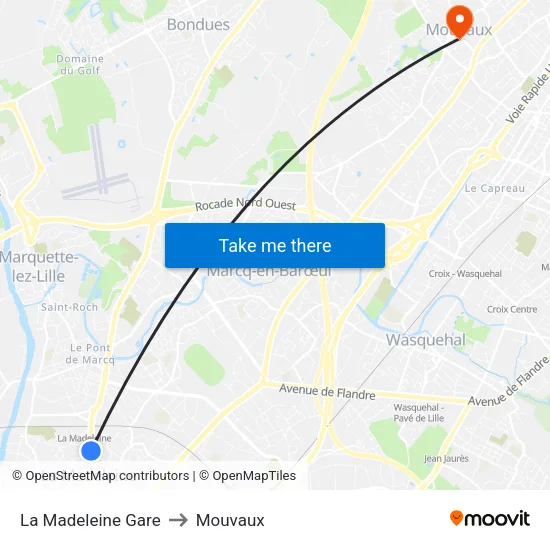 La Madeleine Gare to Mouvaux map