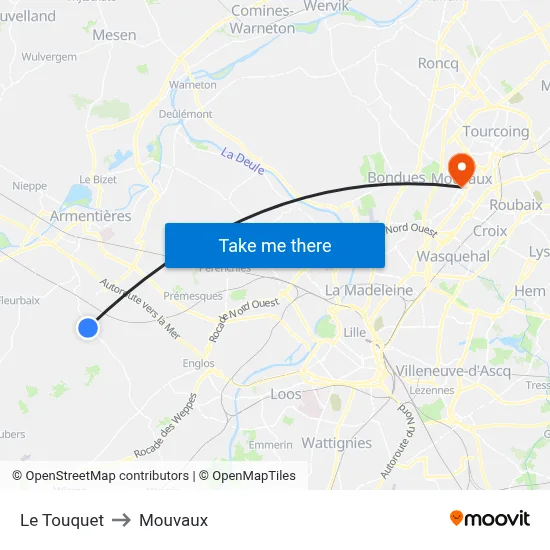 Le Touquet to Mouvaux map