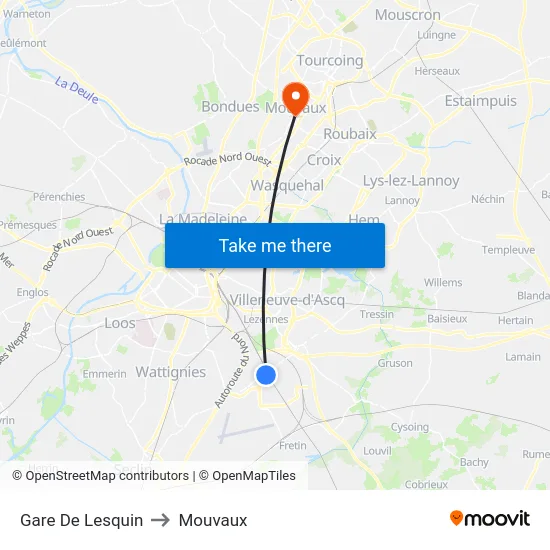 Gare De Lesquin to Mouvaux map