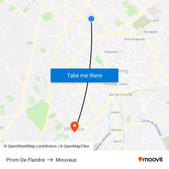 Prom De Flandre to Mouvaux map
