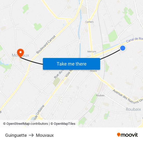 Guinguette to Mouvaux map