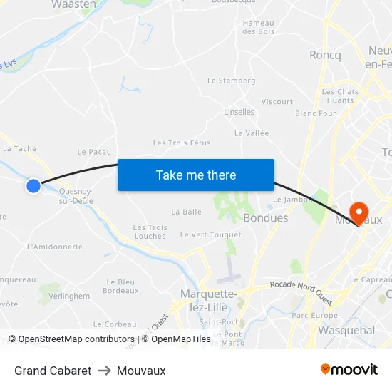 Grand Cabaret to Mouvaux map