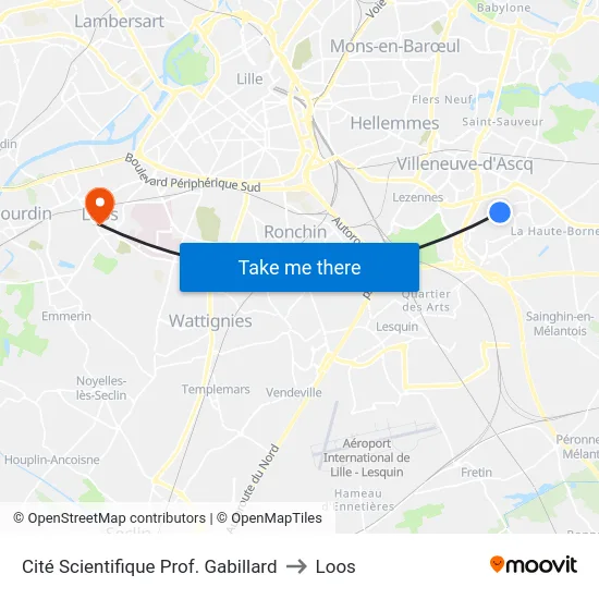 Cité Scientifique Prof. Gabillard to Loos map