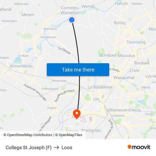 College St Joseph (F) to Loos map