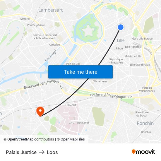 Palais Justice to Loos map