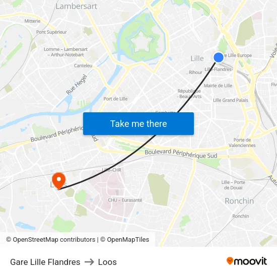 Gare Lille Flandres to Loos map