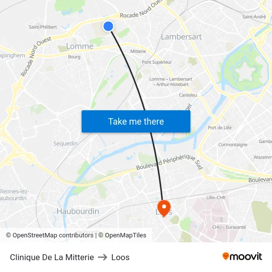 Clinique De La Mitterie to Loos map