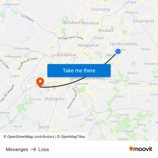Mesanges to Loos map