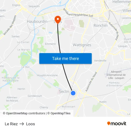 Le Riez to Loos map