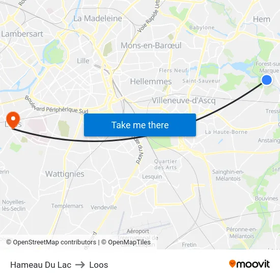 Hameau Du Lac to Loos map