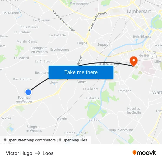 Victor Hugo to Loos map