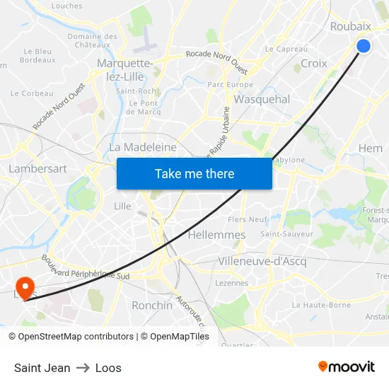Saint Jean to Loos map