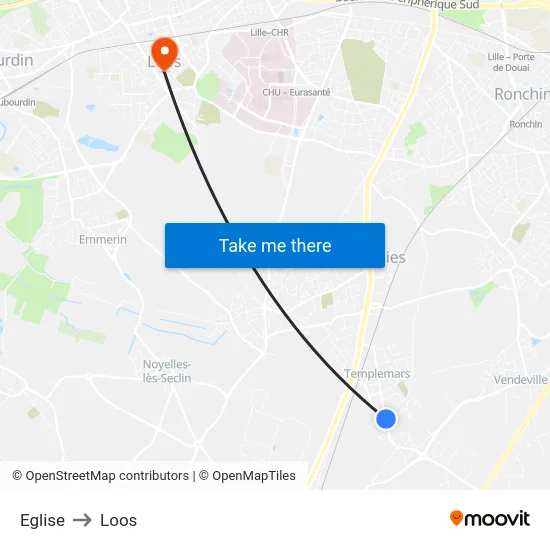 Eglise to Loos map
