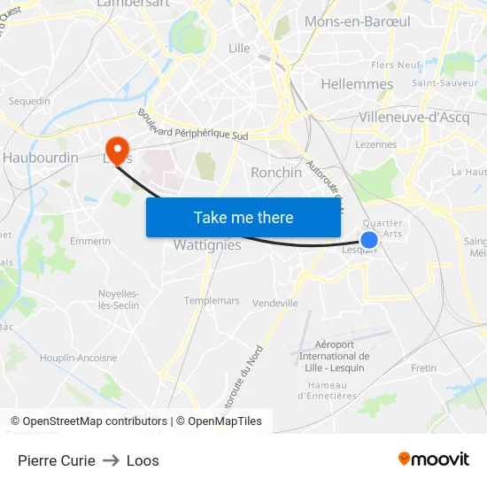 Pierre Curie to Loos map