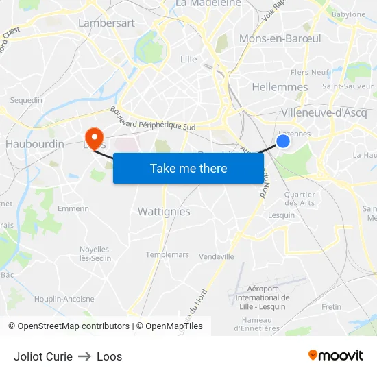 Joliot Curie to Loos map