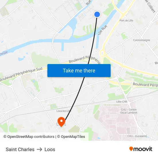 Saint Charles to Loos map