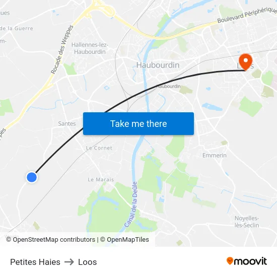 Petites Haies to Loos map
