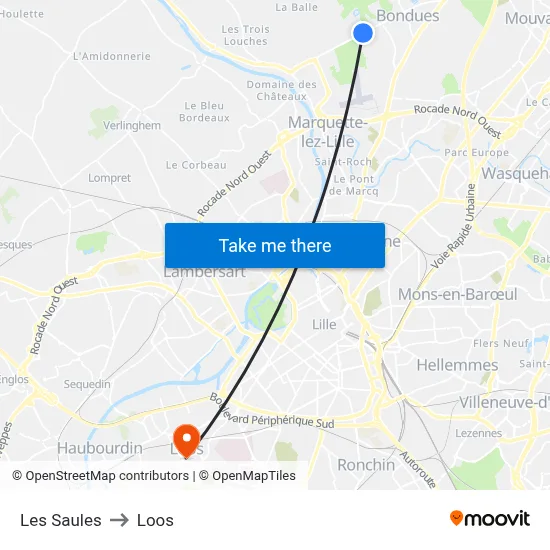 Les Saules to Loos map
