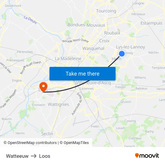 Watteeuw to Loos map