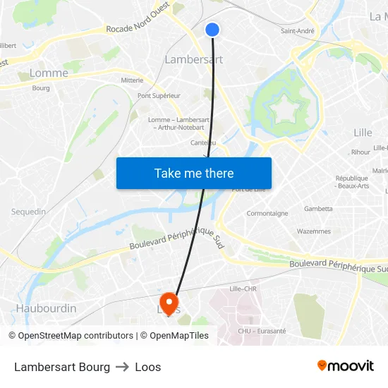 Lambersart Bourg to Loos map