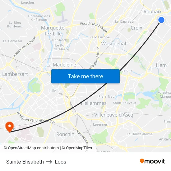 Sainte Elisabeth to Loos map