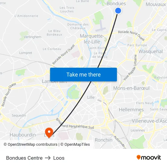 Bondues Centre to Loos map