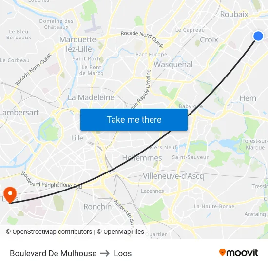 Boulevard De Mulhouse to Loos map