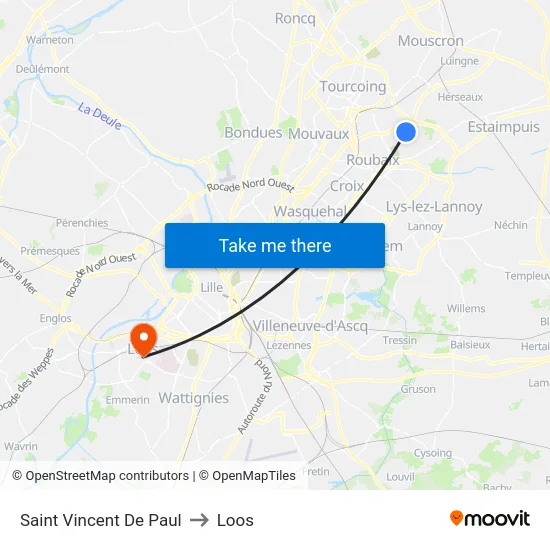 Saint Vincent De Paul to Loos map