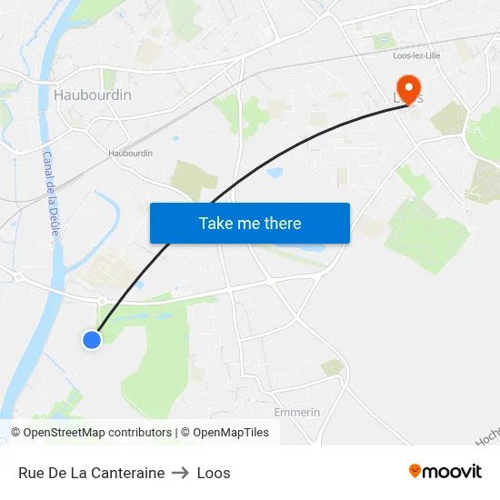 Rue De La Canteraine to Loos map