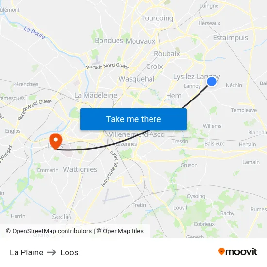 La Plaine to Loos map