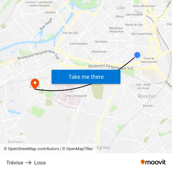 Trévise to Loos map