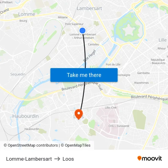 Lomme-Lambersart to Loos map