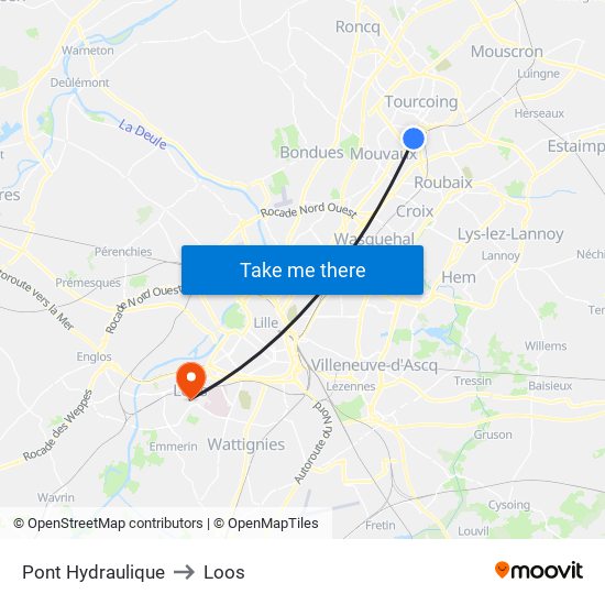 Pont Hydraulique to Loos map