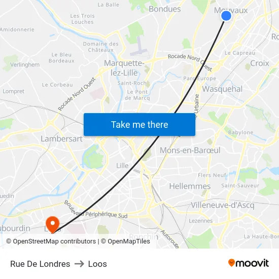 Rue De Londres to Loos map