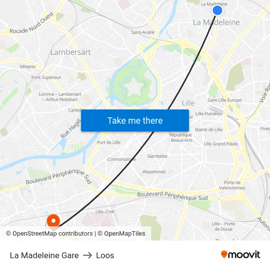 La Madeleine Gare to Loos map
