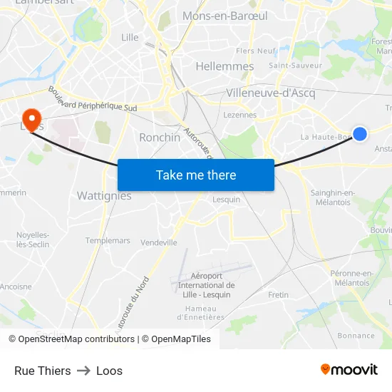 Rue Thiers to Loos map