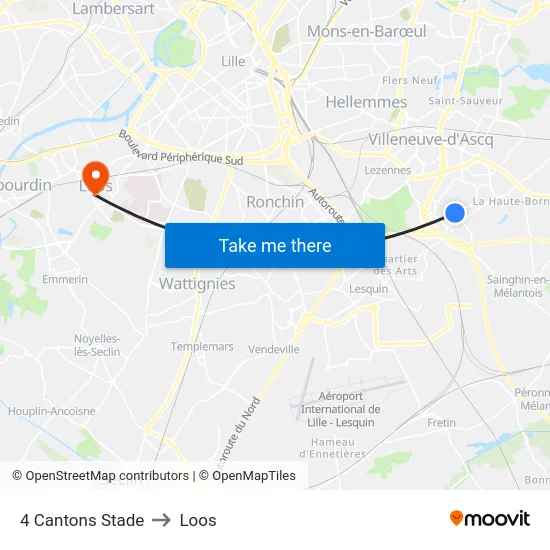4 Cantons Stade to Loos map