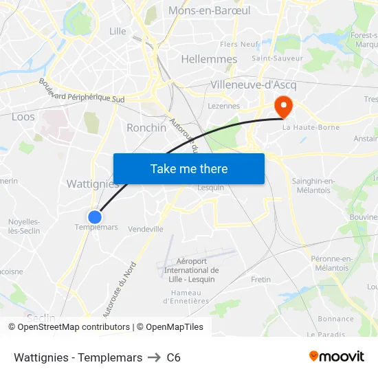 Wattignies - Templemars to C6 map